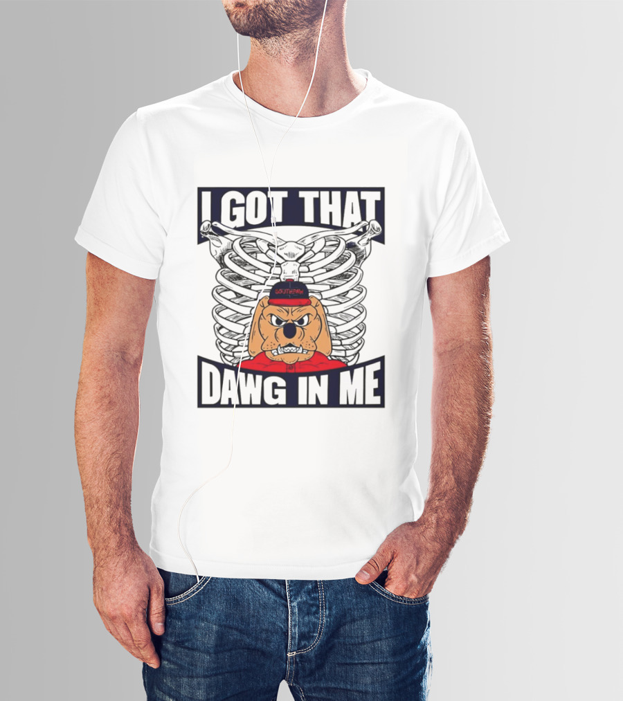 I Got That Dawg In Me Cartoon Southpaw Ribcage Motif T-Shirt