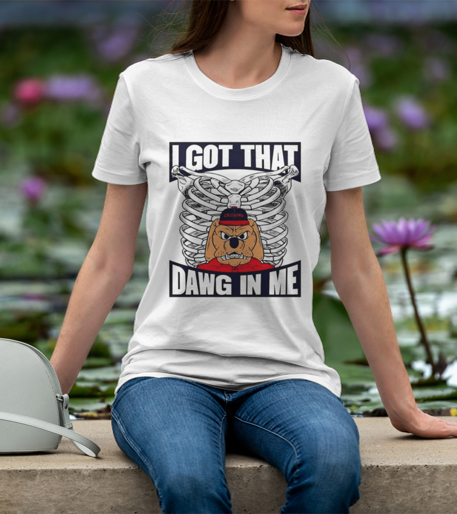 I Got That Dawg In Me Cartoon Southpaw Ribcage Motif T-Shirt