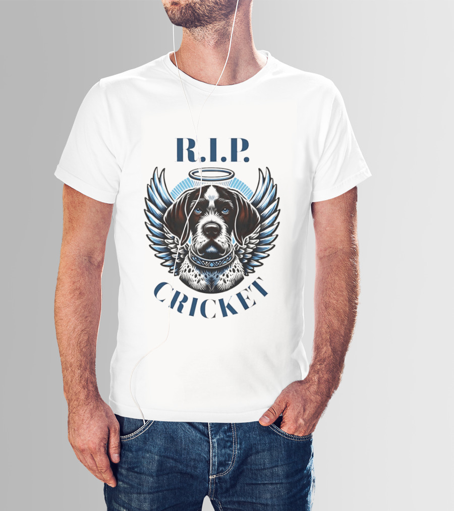 RIP Cricket Halo Angel Wings Dog Memorial T-Shirt