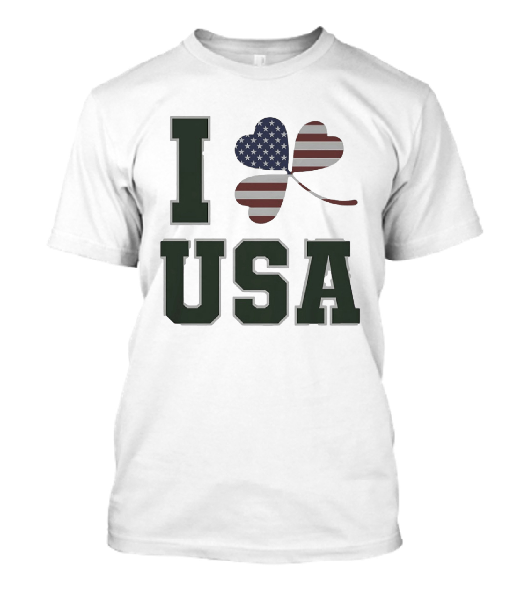 I Love USA St Patrick's Day Shamrock American Flag Heart T-Shirt