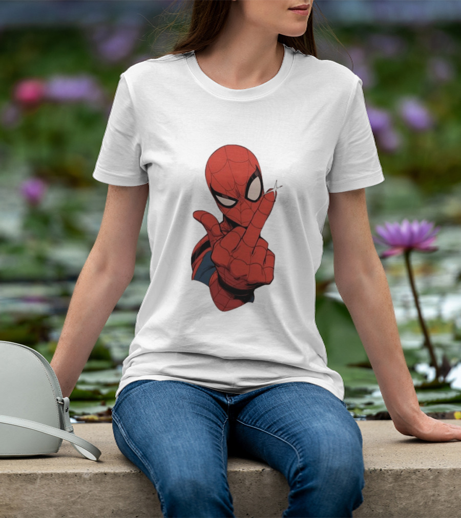 Spider Man Middle Finger Gesture Superhero Iconic Pose T-Shirt