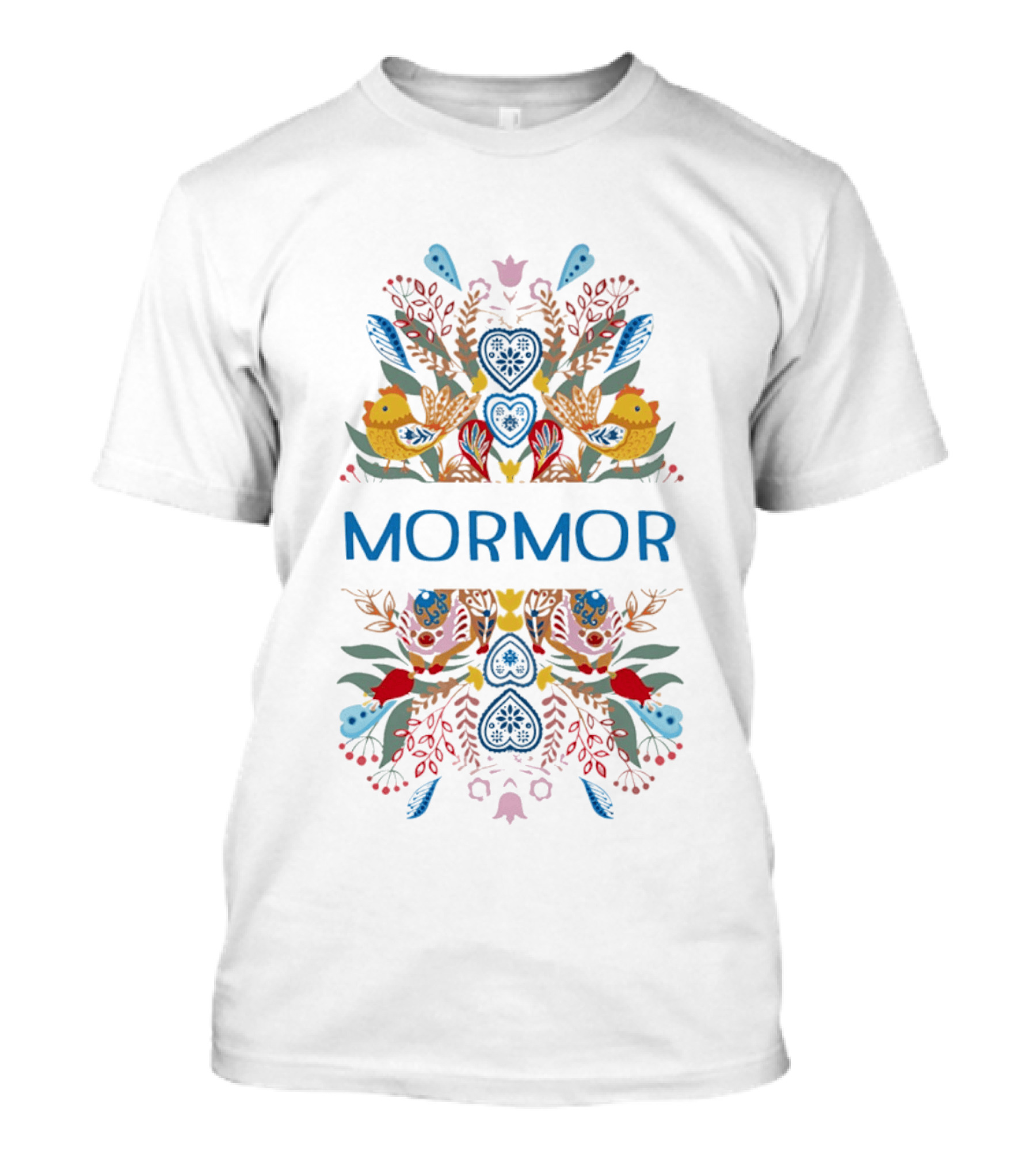 Mormor Swedish Folk Art With Colorful Birds And Floral Motifs T-Shirt
