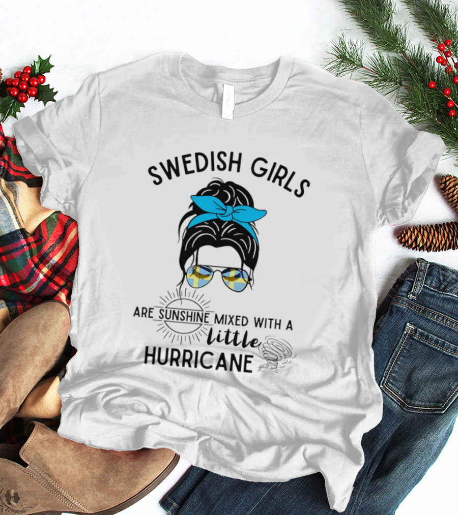 Swedish Girls Are Sunshine Mixed With A Little Hurricane Blue Bow Plaid Sunglasses T-Shirt