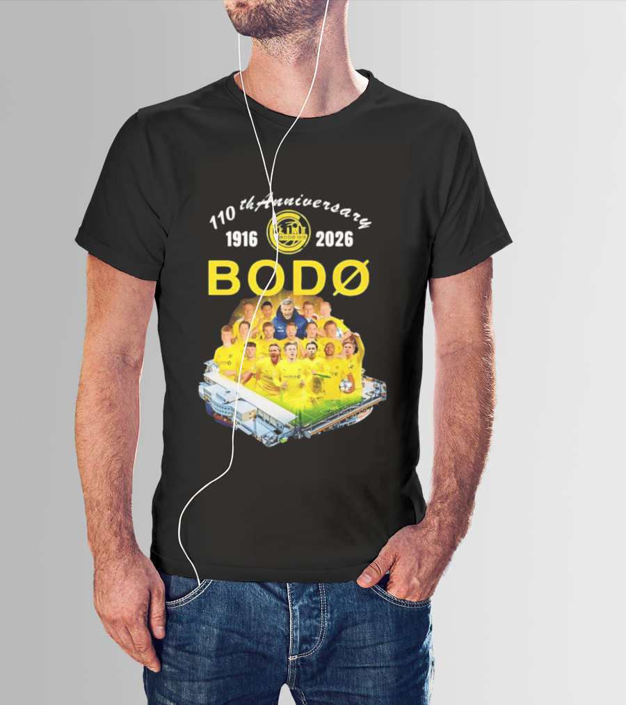 Bodø Glimt 110th Anniversary 1916 2026 Aspmyra Stadion Collage Featuring Players And Signatures T-Shirt
