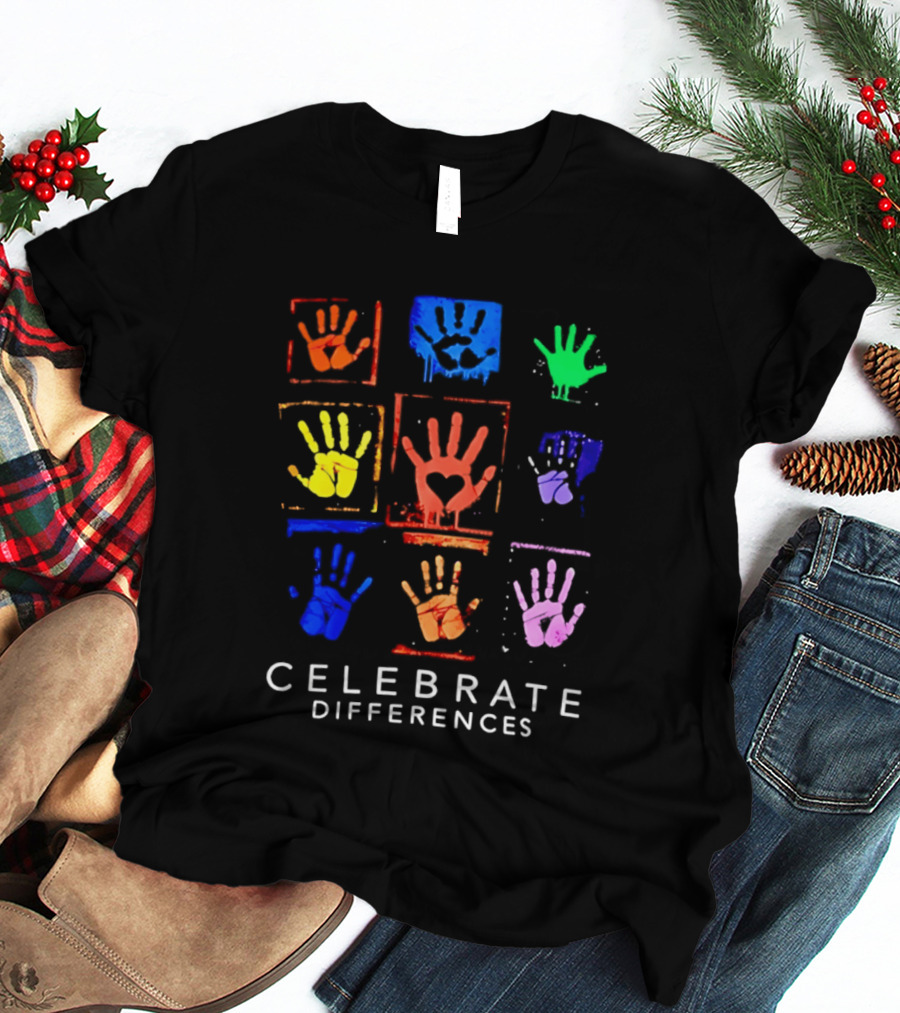 Celebrate Differences 2026 Multicolored Handprints Heart Inclusion Awareness T-Shirt