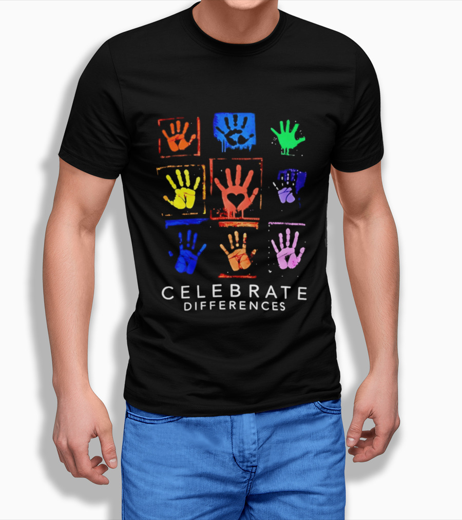 Celebrate Differences 2026 Multicolored Handprints Heart Inclusion Awareness T-Shirt