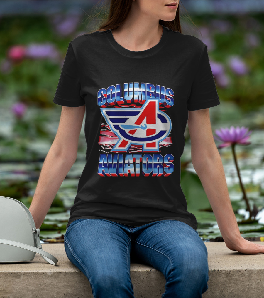 Columbus Aviators A Winged Logo American Flag T-Shirt