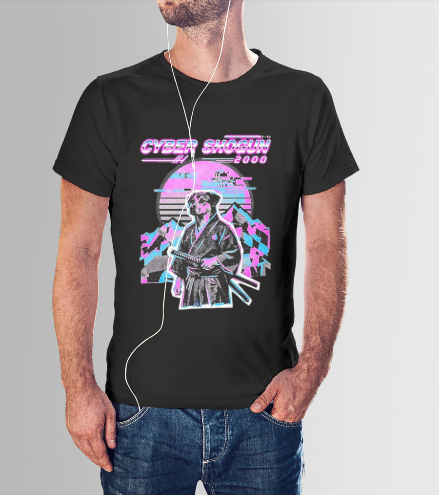 Cyber Shogun 2000 Samurai Dog Retro Synthwave Aesthetic T-Shirt