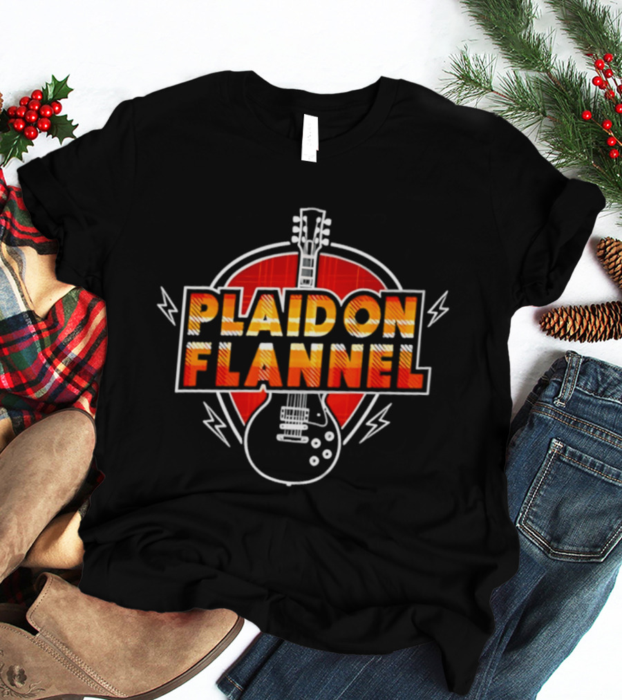 Plaid On Flannel Guitar And Lightning T-Shirt