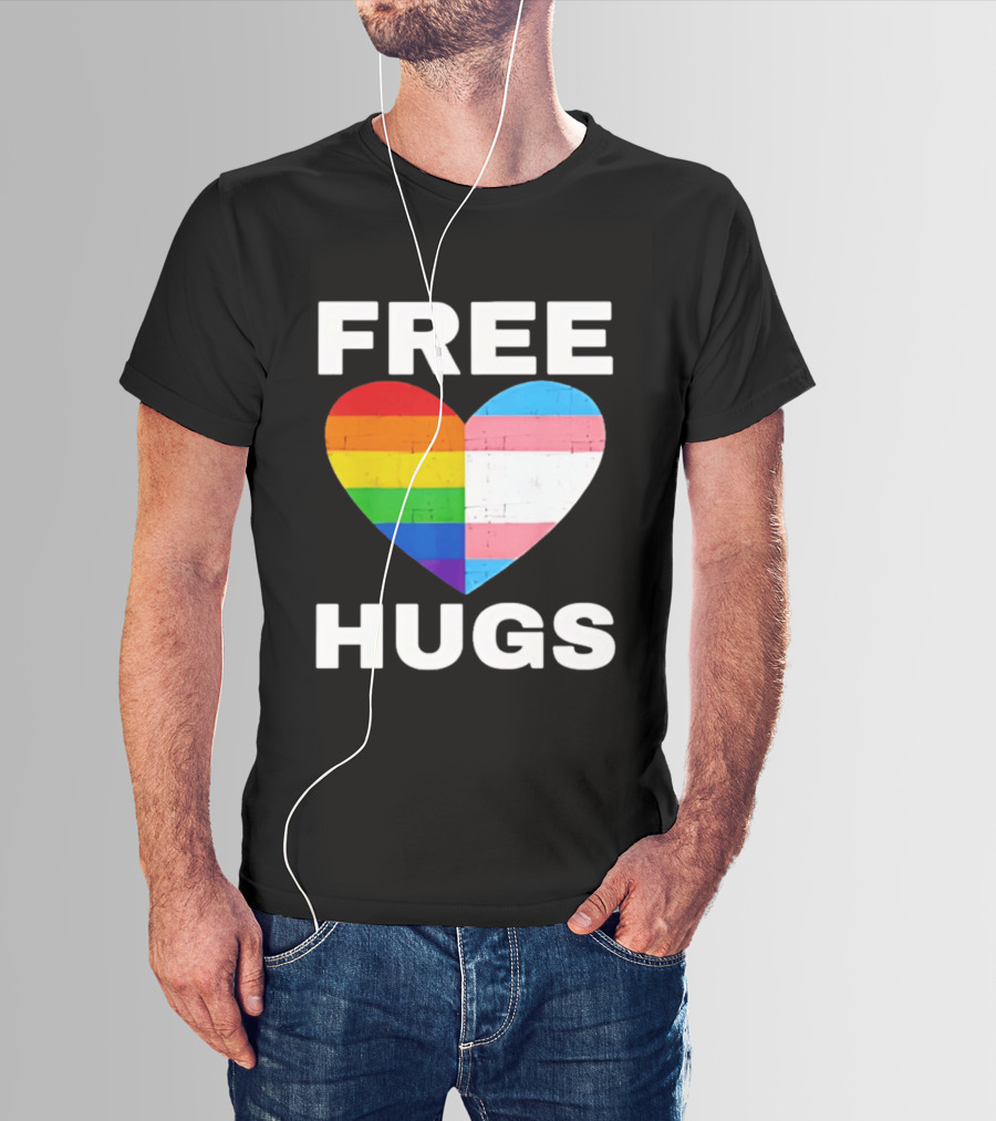 Free Hugs LGBTQ Rainbow Heart Pride T-Shirt