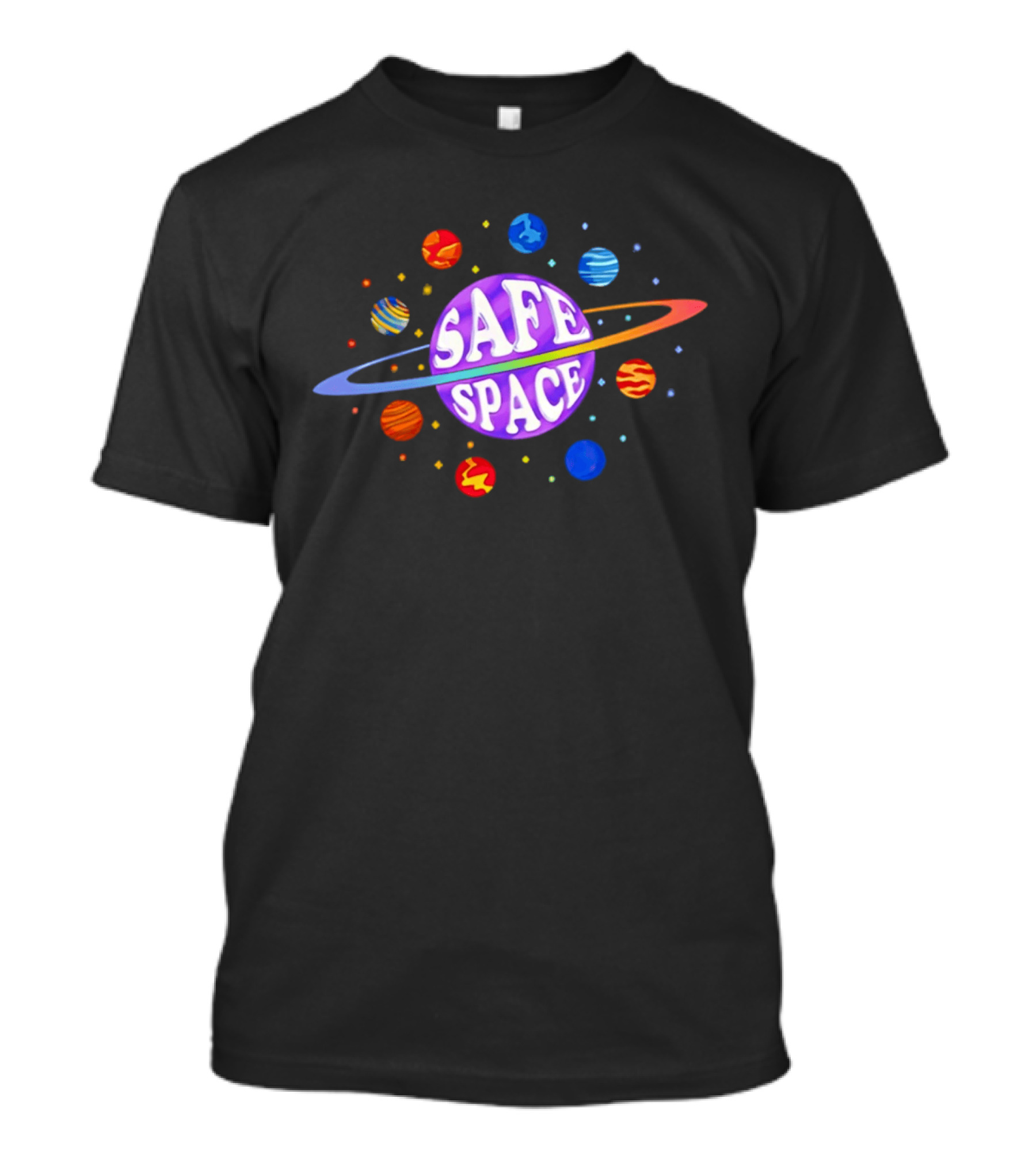 Safe Space Galaxy Colorful Planets Cosmic T-Shirt