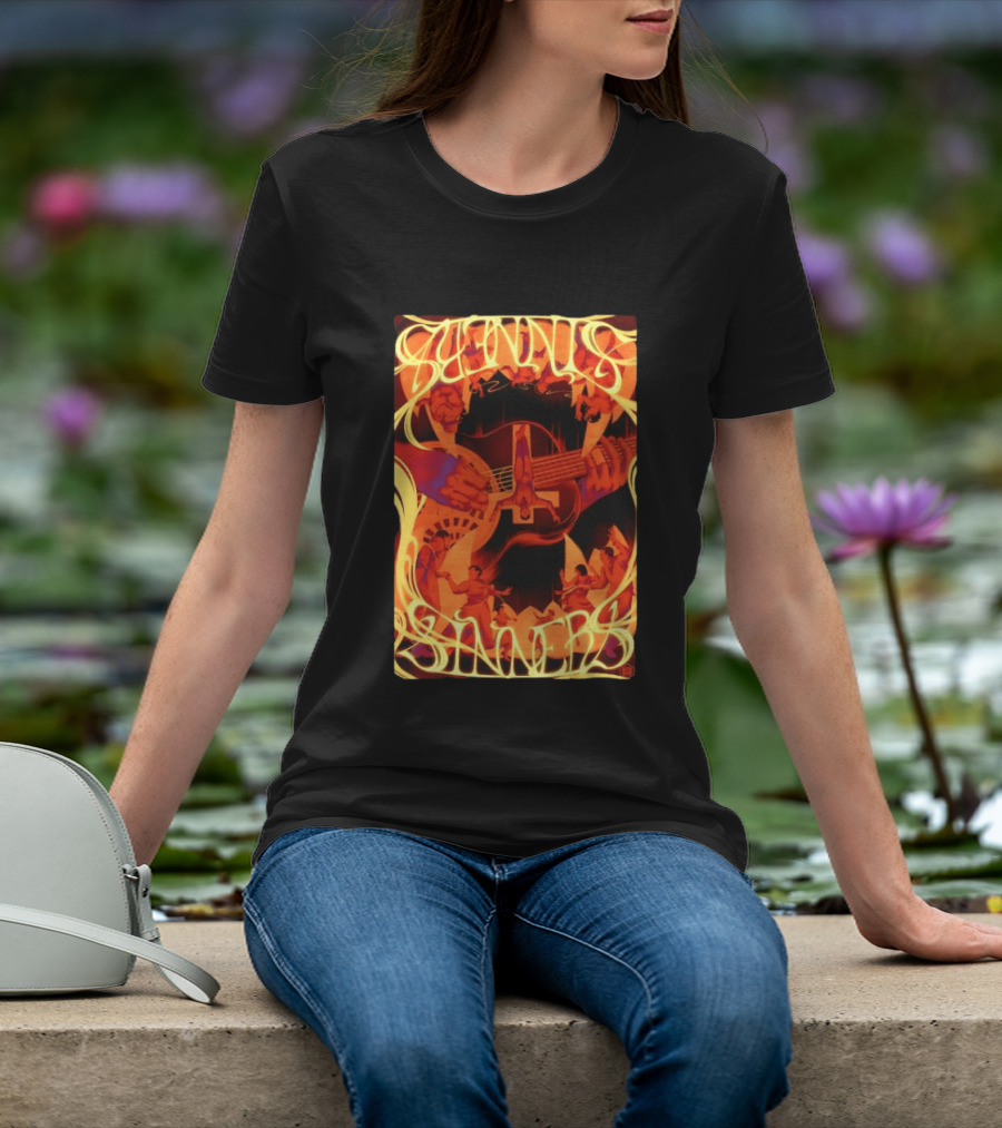 Sinners Pecadores Upside Down Guitar Person T-Shirt