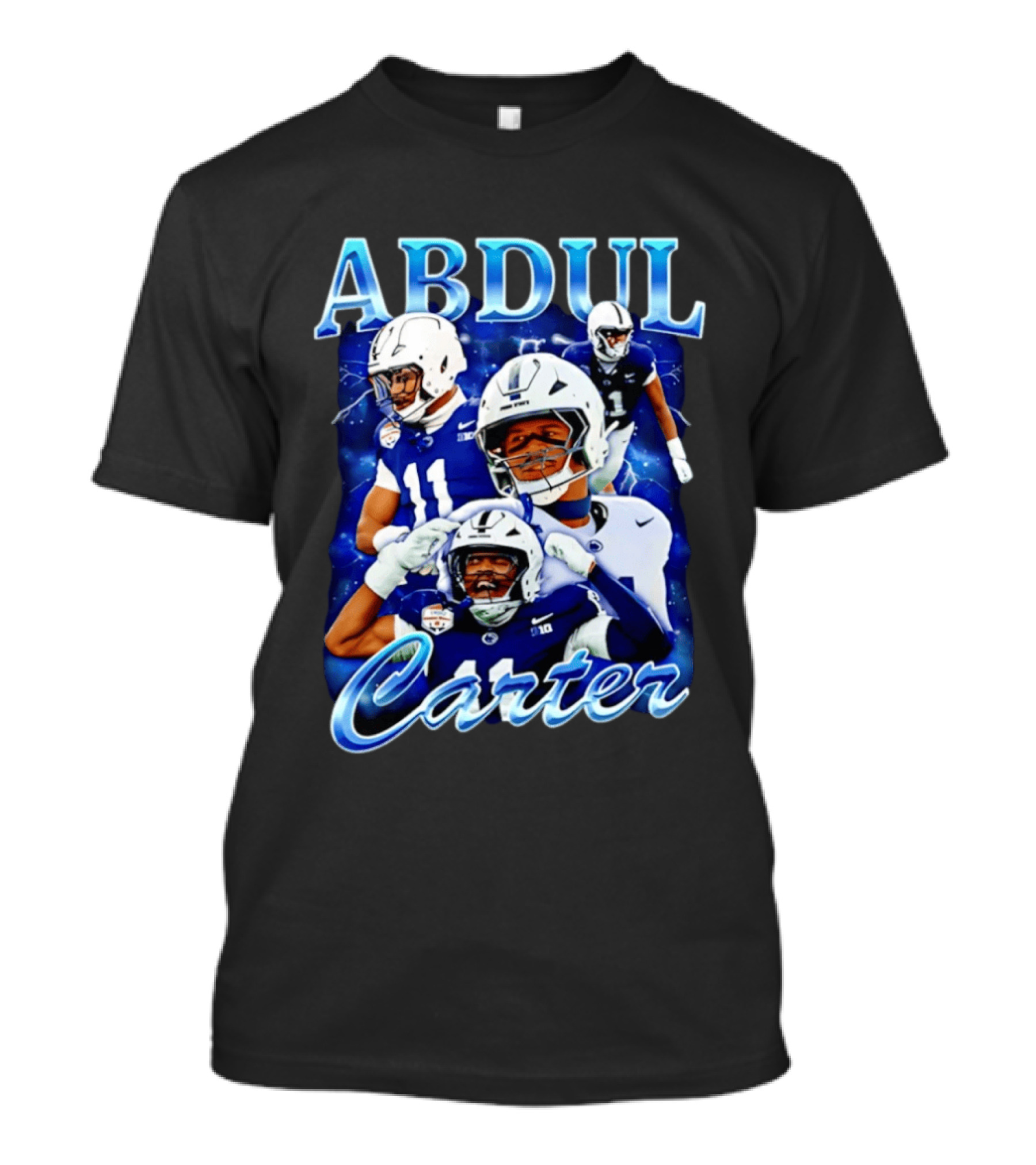 Abdul Carter Football Player Collage Blue And White Helmets T-Shirt