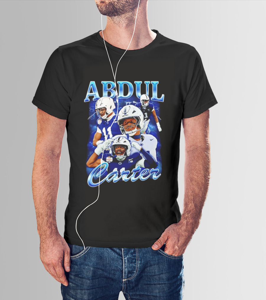 Abdul Carter Football Player Collage Blue And White Helmets T-Shirt