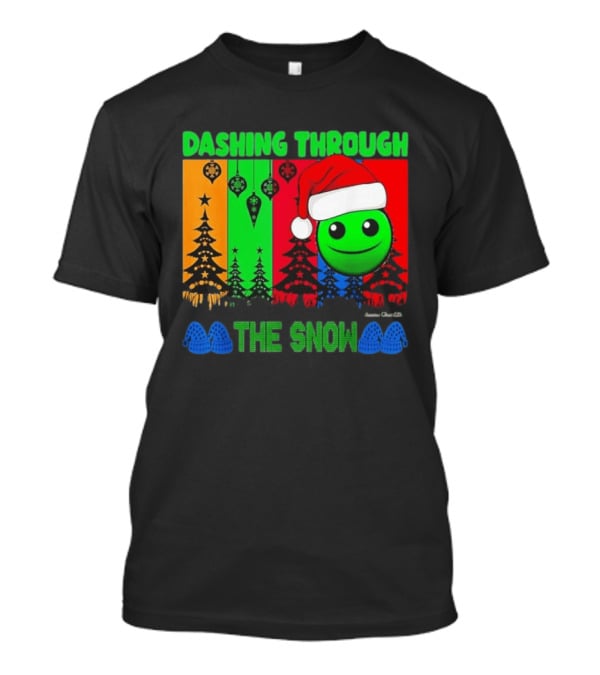 Dashing Through The Snow Emoji Santa Hat Christmas Trees Multicolor Snowflakes T-Shirt