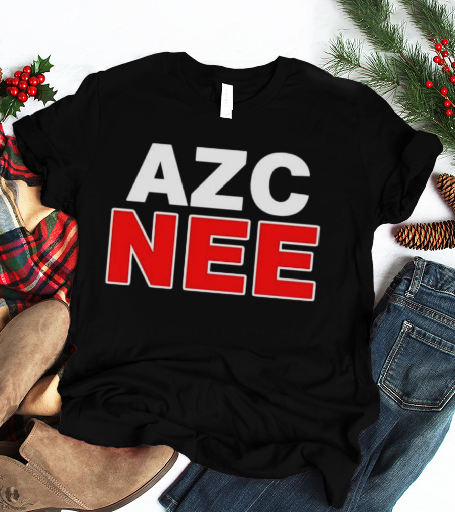 AZC NEE Bold Text White Red Contrast T-Shirt