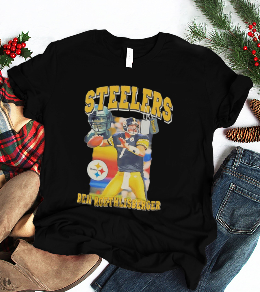 Steelers Ben Roethlisberger Pittsburgh Football Player With Dog Tag And Team T-Shirt