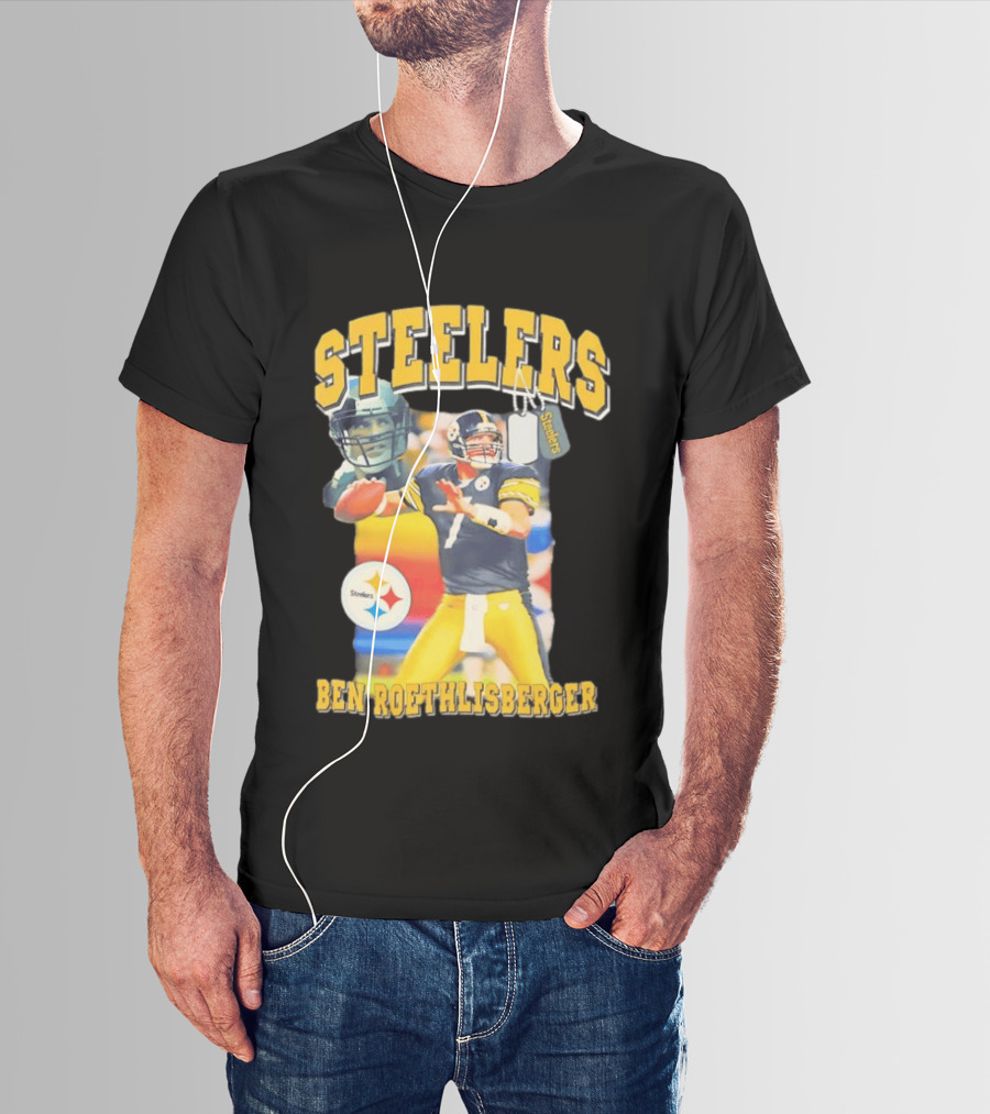 Steelers Ben Roethlisberger Pittsburgh Football Player With Dog Tag And Team T-Shirt