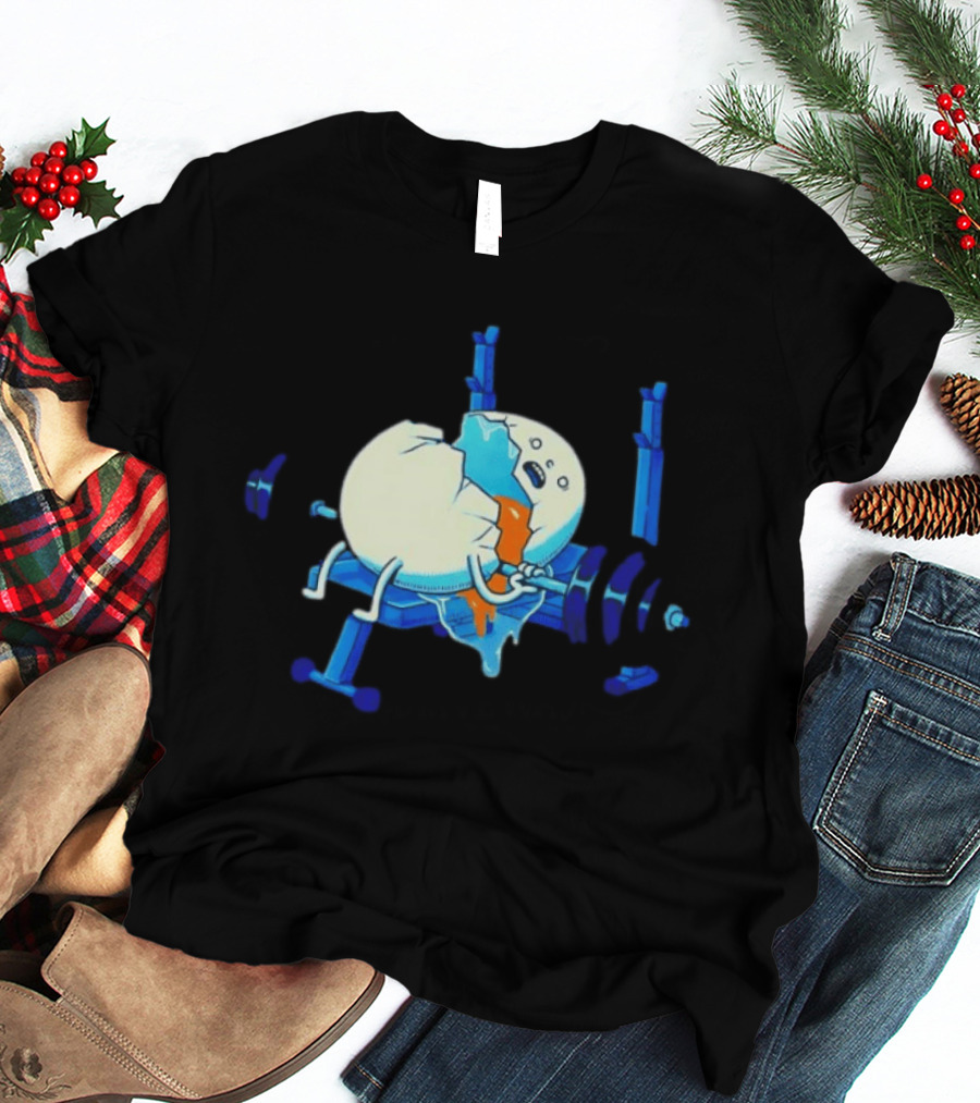 Cracked Egg Lifting Weights Funny Fitness Humor T-Shirt