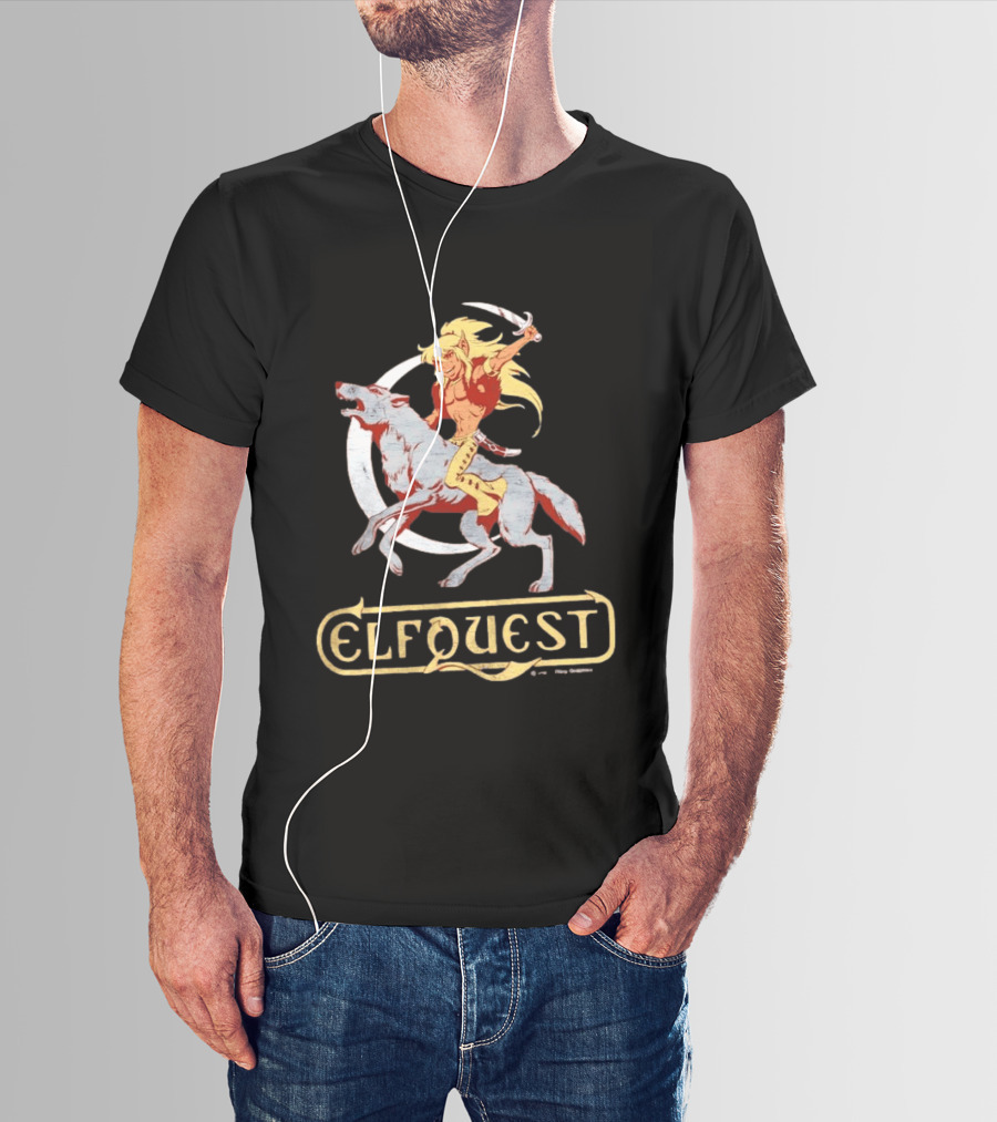 ElfQuest Cutter Riding Wolf Moon Fantasy T-Shirt