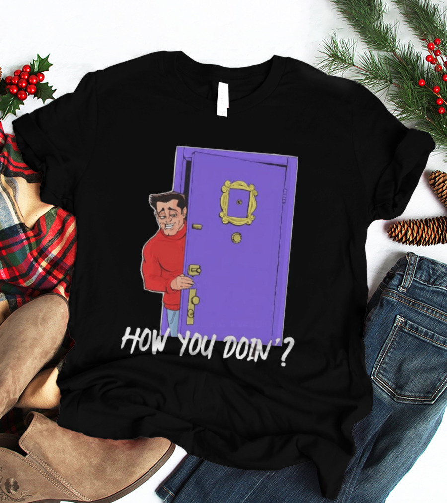 Joey Tribbiani How You Doin Cartoon Purple Door Iconic Phrase T-Shirt