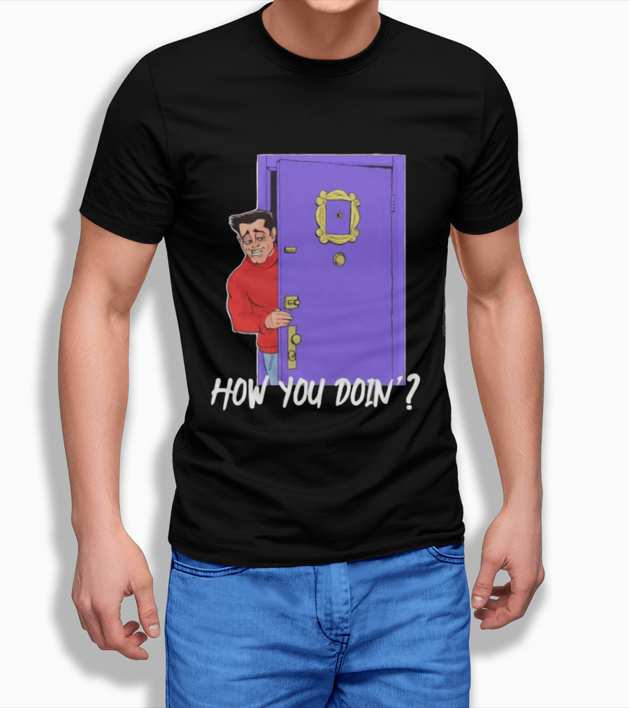 Joey Tribbiani How You Doin Cartoon Purple Door Iconic Phrase T-Shirt
