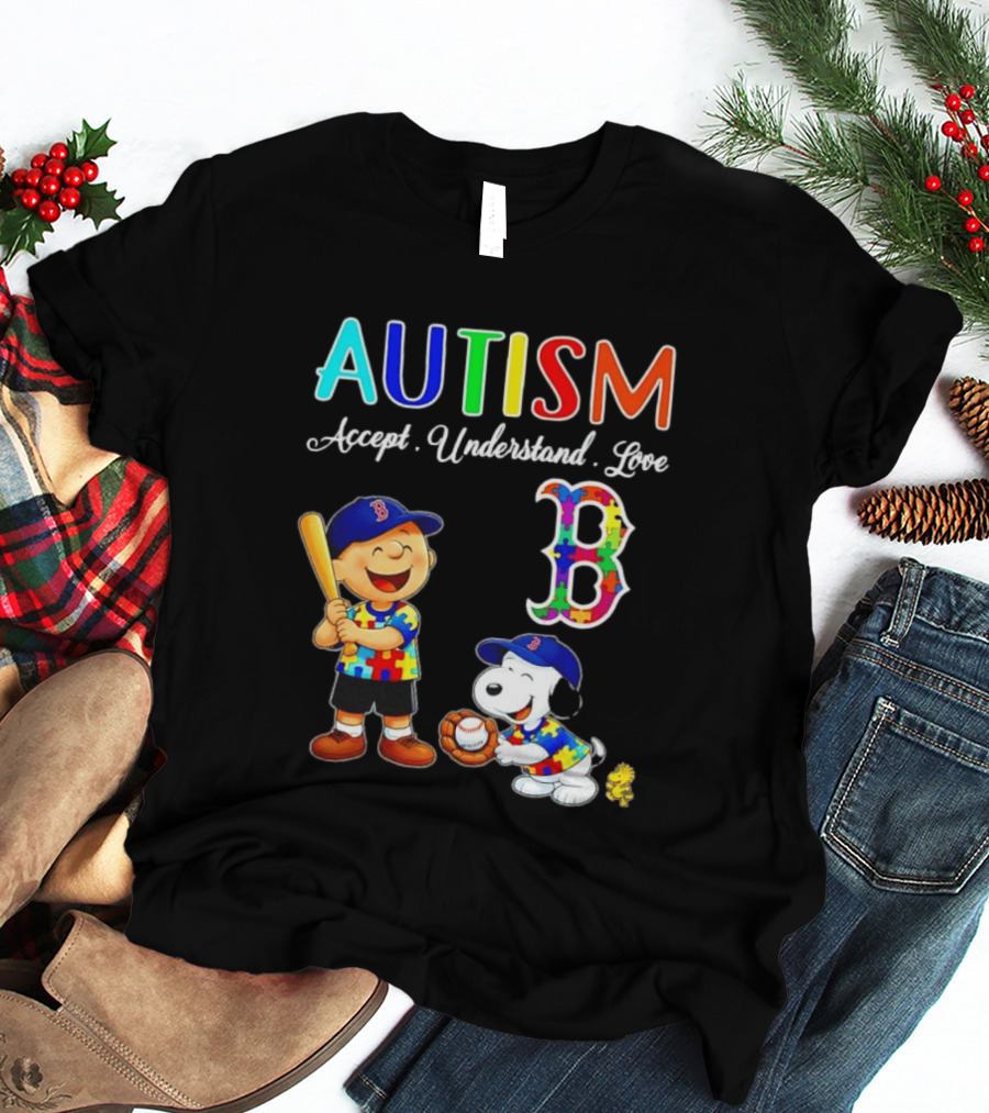 Charlie Brown Snoopy Boston Red Sox Autism Accept Understand Love T-Shirt