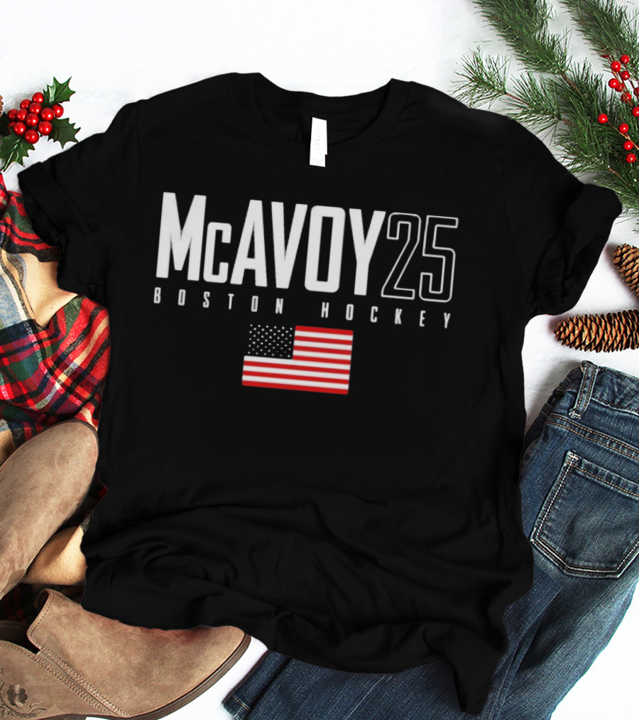 McAvoy 25 Boston Hockey USA Flag T-Shirt