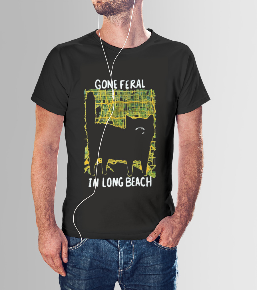 Gone Feral In Long Beach Map Cat T-Shirt
