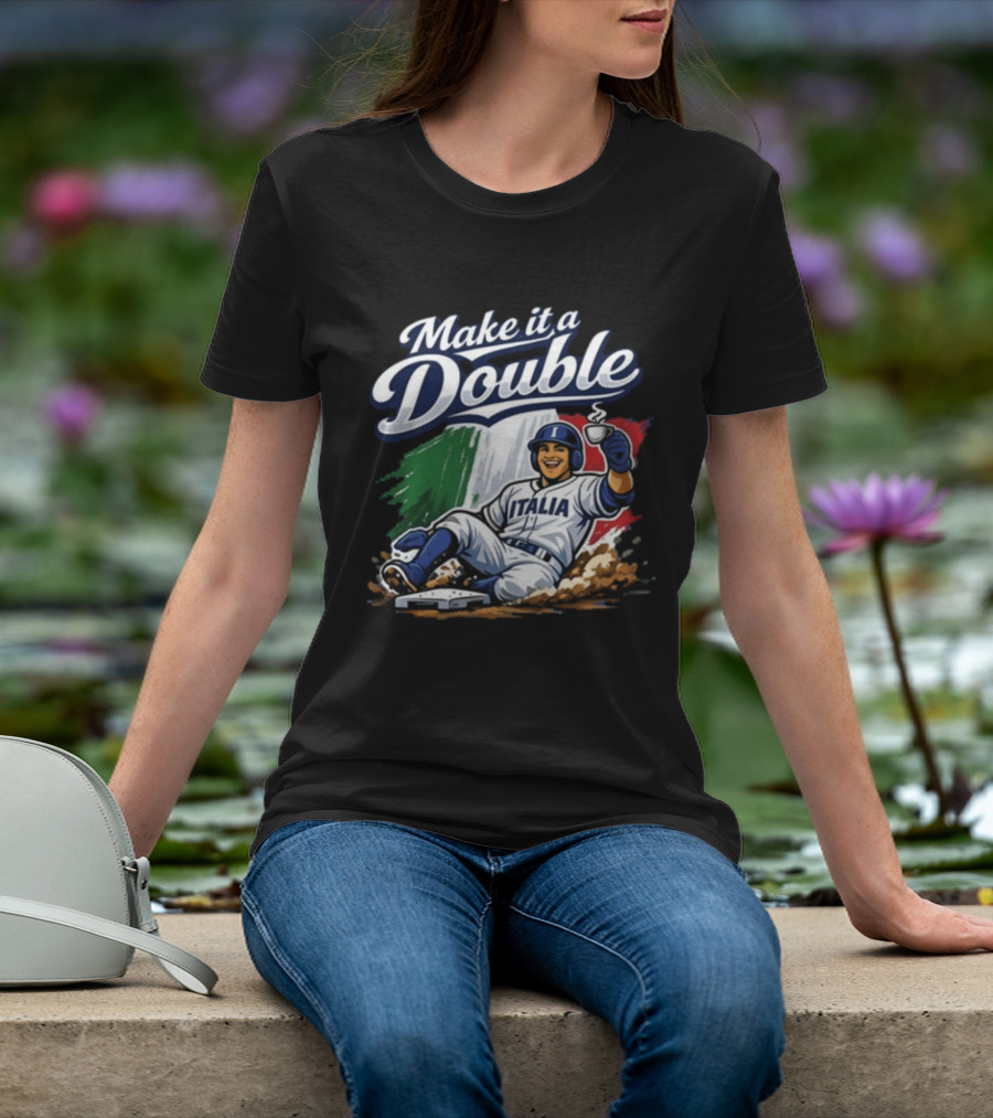 Make It A Double Italia Baseball Sliding Player Italian Flag T-Shirt