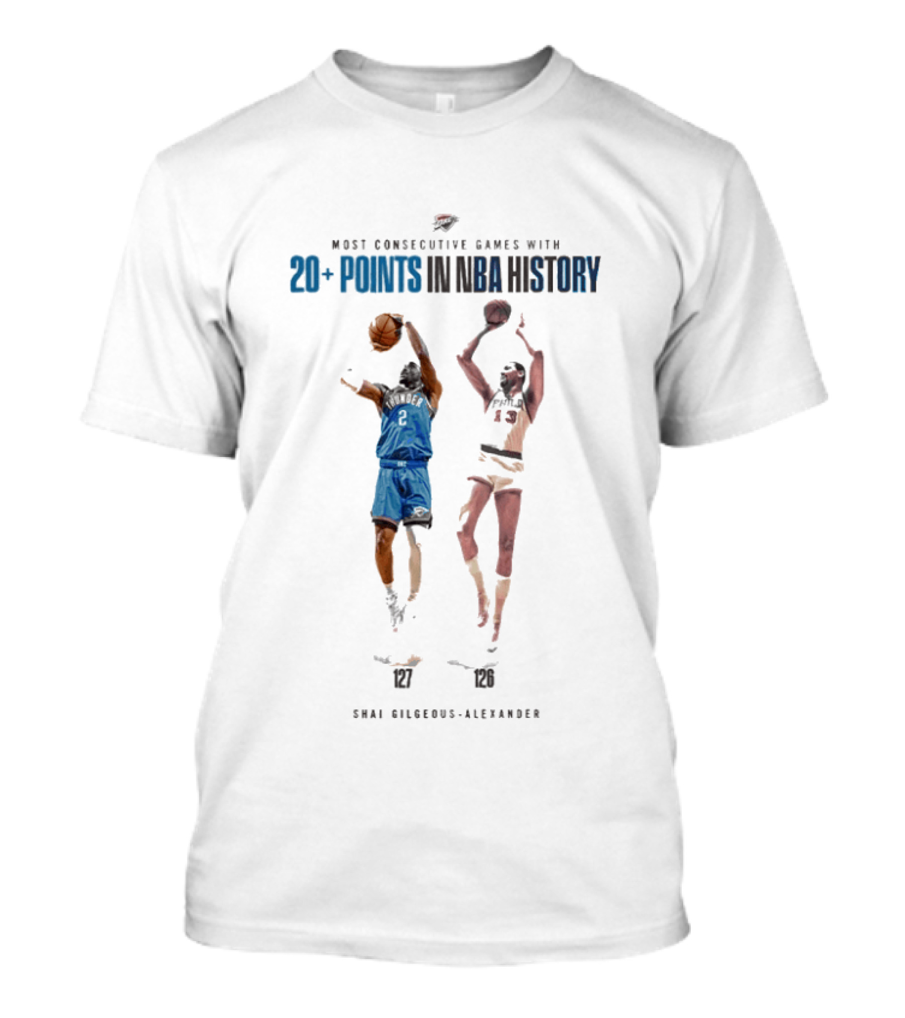 Shai Gilgeous Alexander Most Consecutive Games With 20+ Points OKC Thunder NBA History T-Shirt