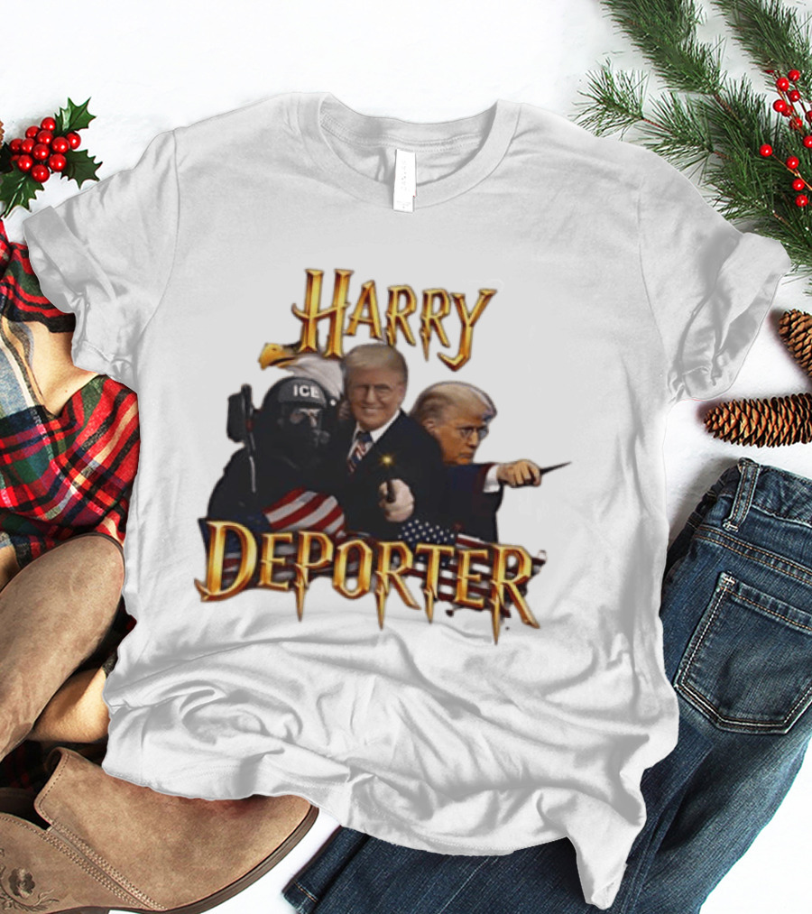 Harry Deporter Trump Magic ICE Badge Wand American Flag T-Shirt