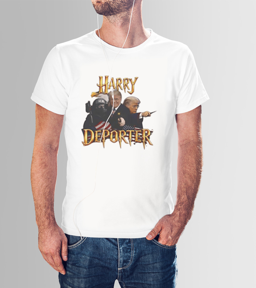 Harry Deporter Trump Magic ICE Badge Wand American Flag T-Shirt