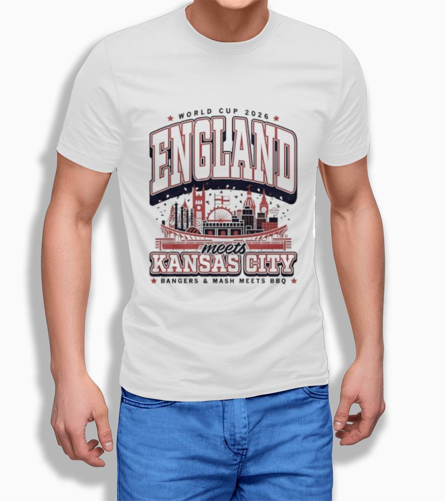 World Cup 2026 England Kansas City Bangers And Mash Meets BBQ Skyline T-Shirt