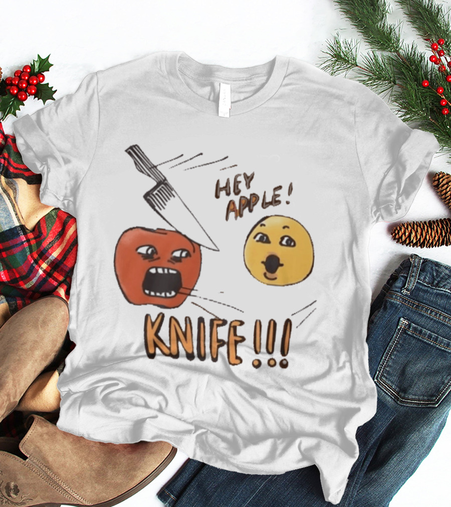 Hey Apple Knife 2026 Parody Text Meme T-Shirt