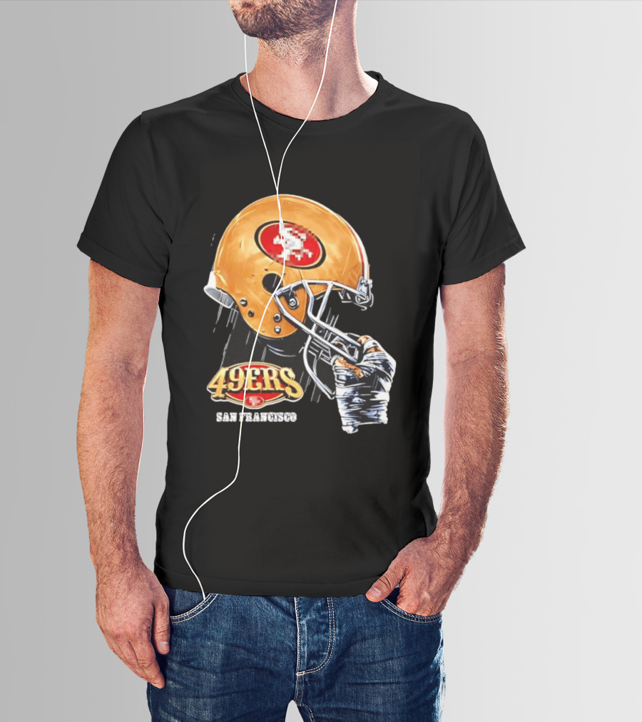 San Francisco 49ers Helmet Held By Gloved Hand T-Shirt
