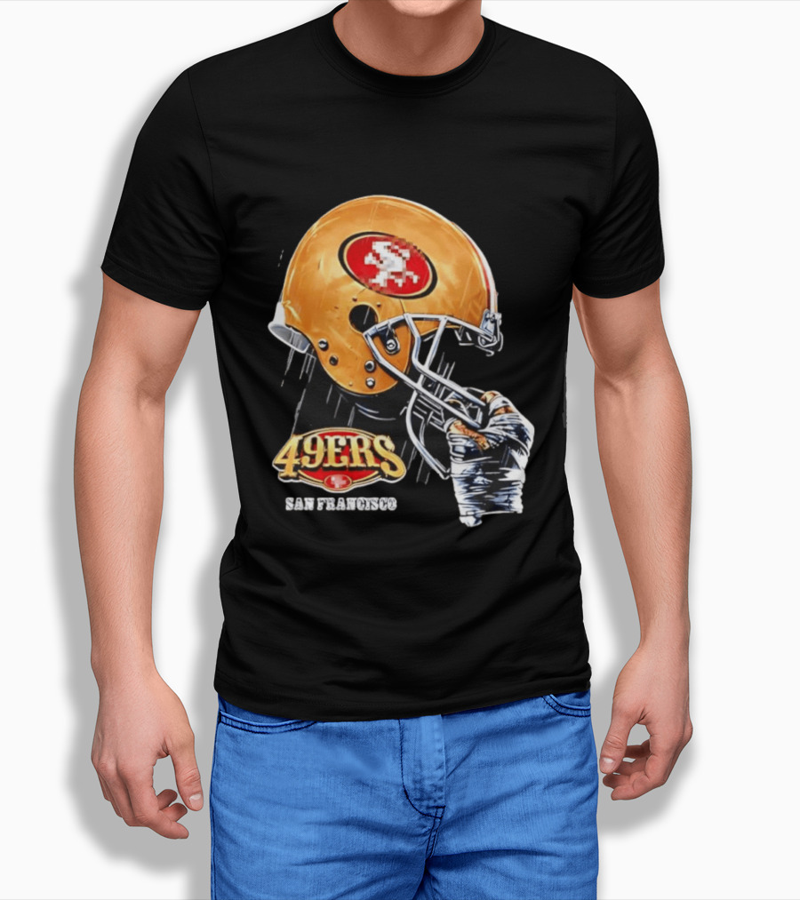 San Francisco 49ers Helmet Held By Gloved Hand T-Shirt