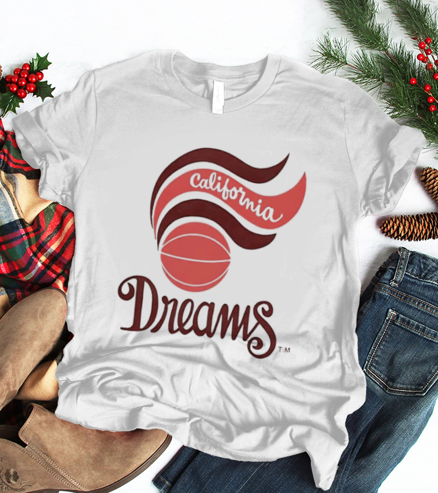 California Dreams Basketball Retro Style Design With Red Waves And Ball T-Shirt