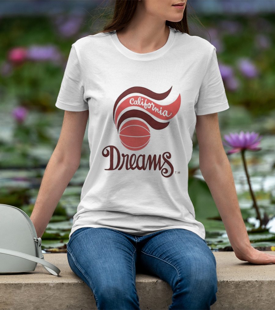 California Dreams Basketball Retro Style Design With Red Waves And Ball T-Shirt