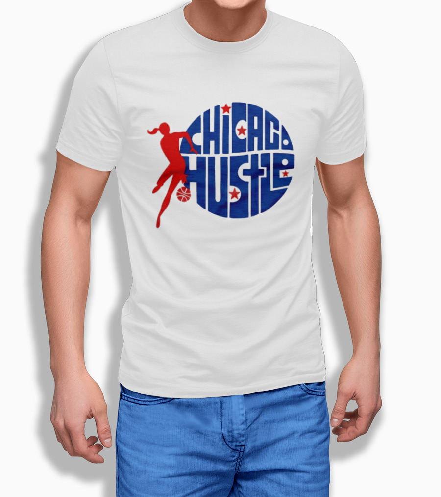Chicago Hustle WPBL Basketball Red Player Blue Circle T-Shirt
