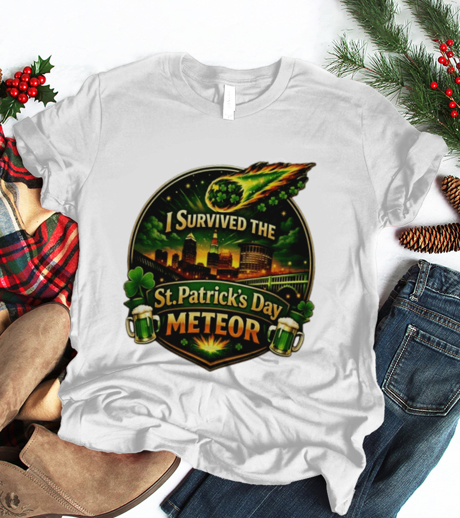 I Survived The St. Patrick's Day Meteor With Clover And Beer S T-Shirt
