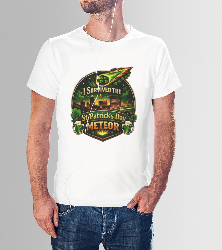 I Survived The St. Patrick's Day Meteor With Clover And Beer S T-Shirt