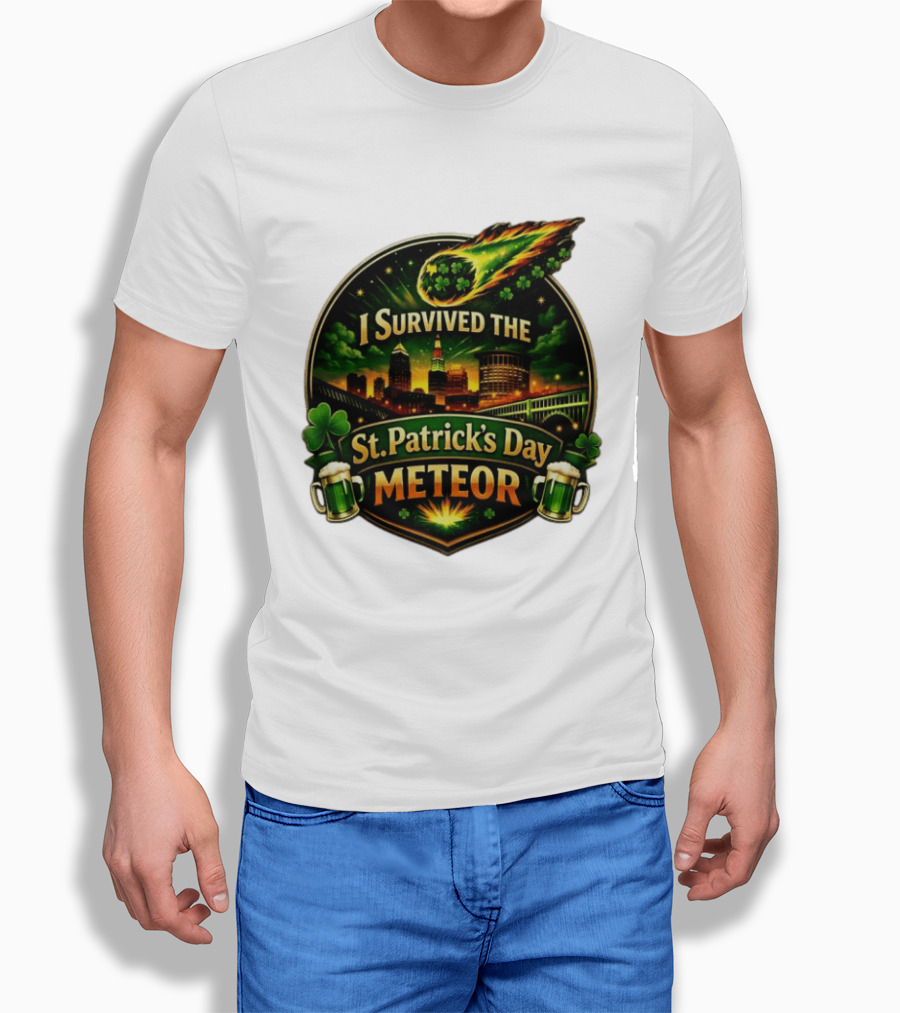 I Survived The St. Patrick's Day Meteor With Clover And Beer S T-Shirt