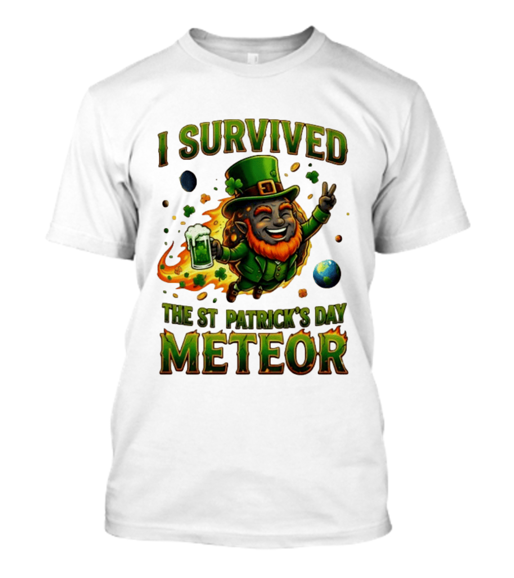 I Survived The St. Patrick's Day Meteor Leprechaun 2026 Green Beer Cheers And Peace T-Shirt