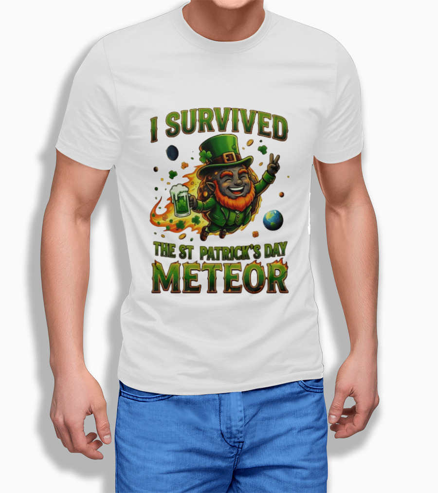 I Survived The St. Patrick's Day Meteor Leprechaun 2026 Green Beer Cheers And Peace T-Shirt