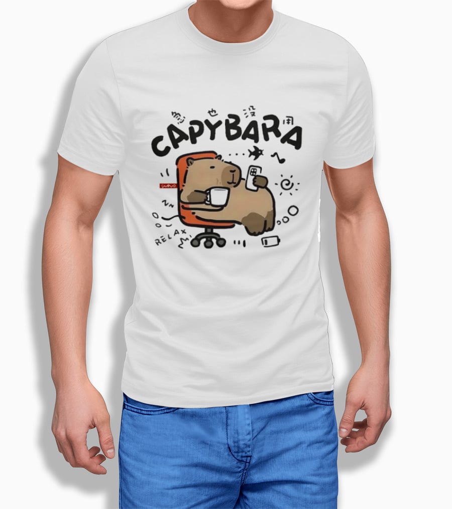 Capybara Relaxing On Office Chair With Coffee And Phone T-Shirt