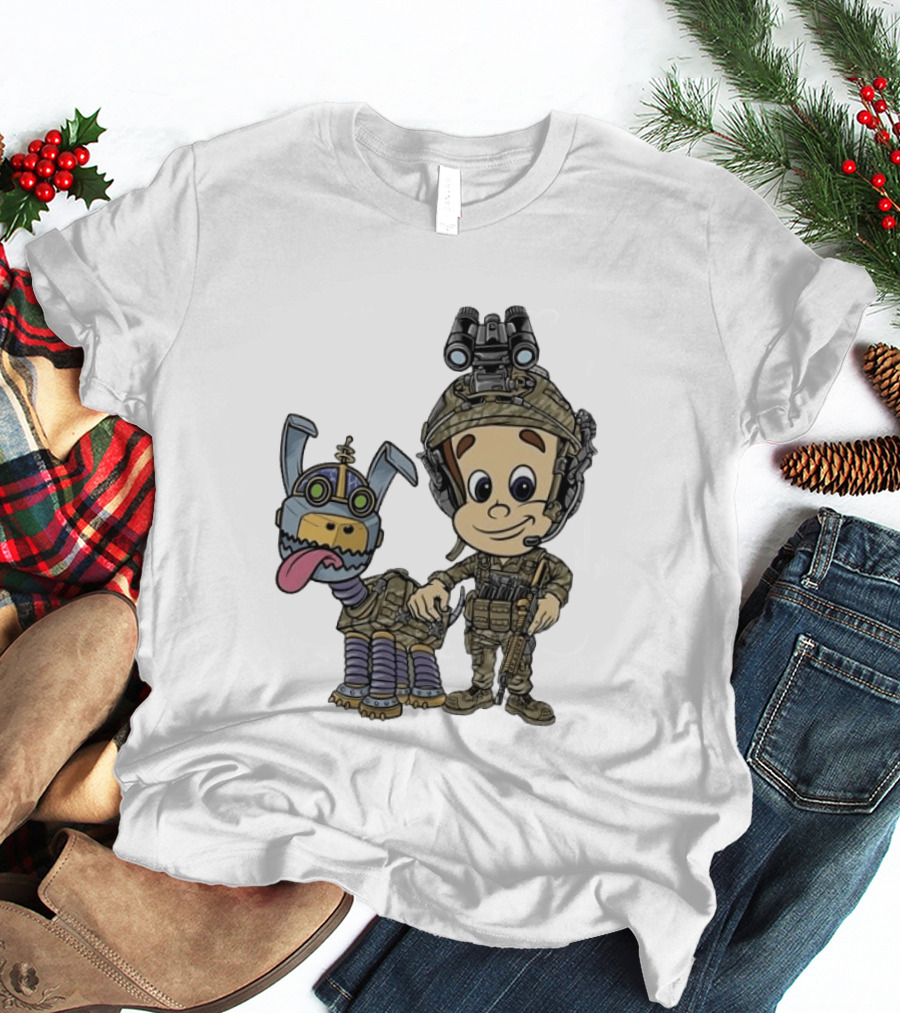 Tactical Cartoon Characters Jimmy And Goddard In Military Gear T-Shirt
