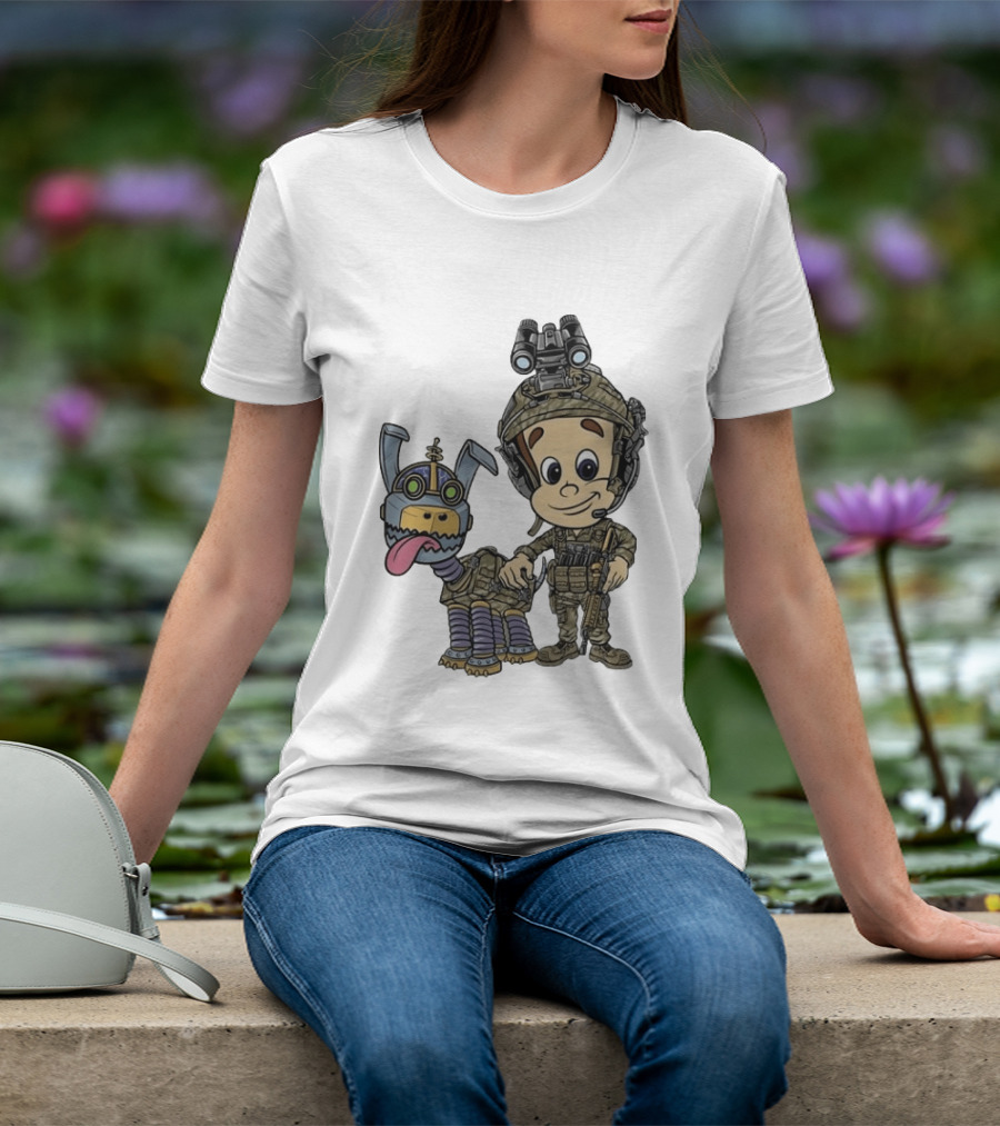 Tactical Cartoon Characters Jimmy And Goddard In Military Gear T-Shirt