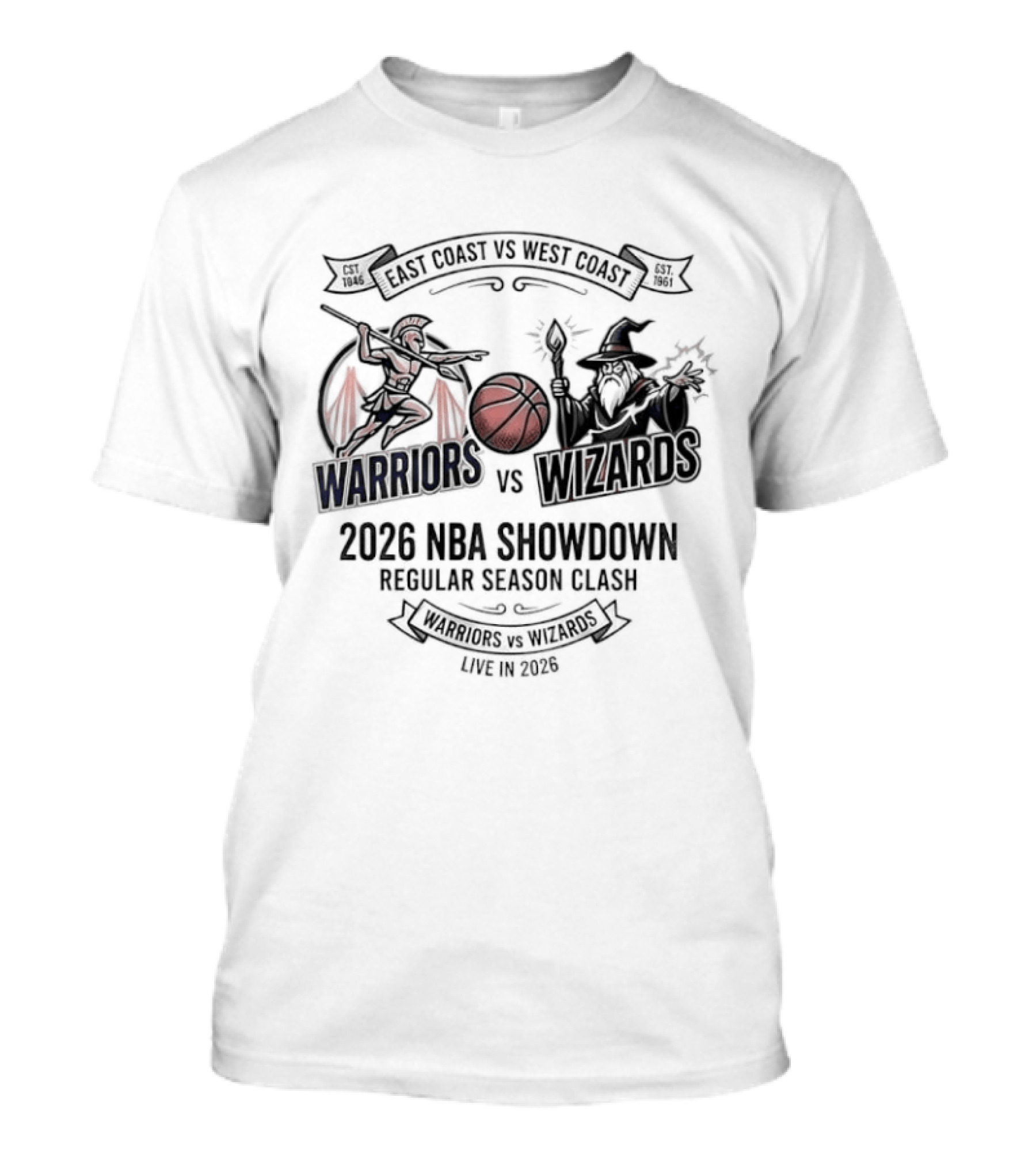 Warriors Vs Wizards Fantasy Basketball 2026 NBA Showdown Regular Season Clash T-Shirt