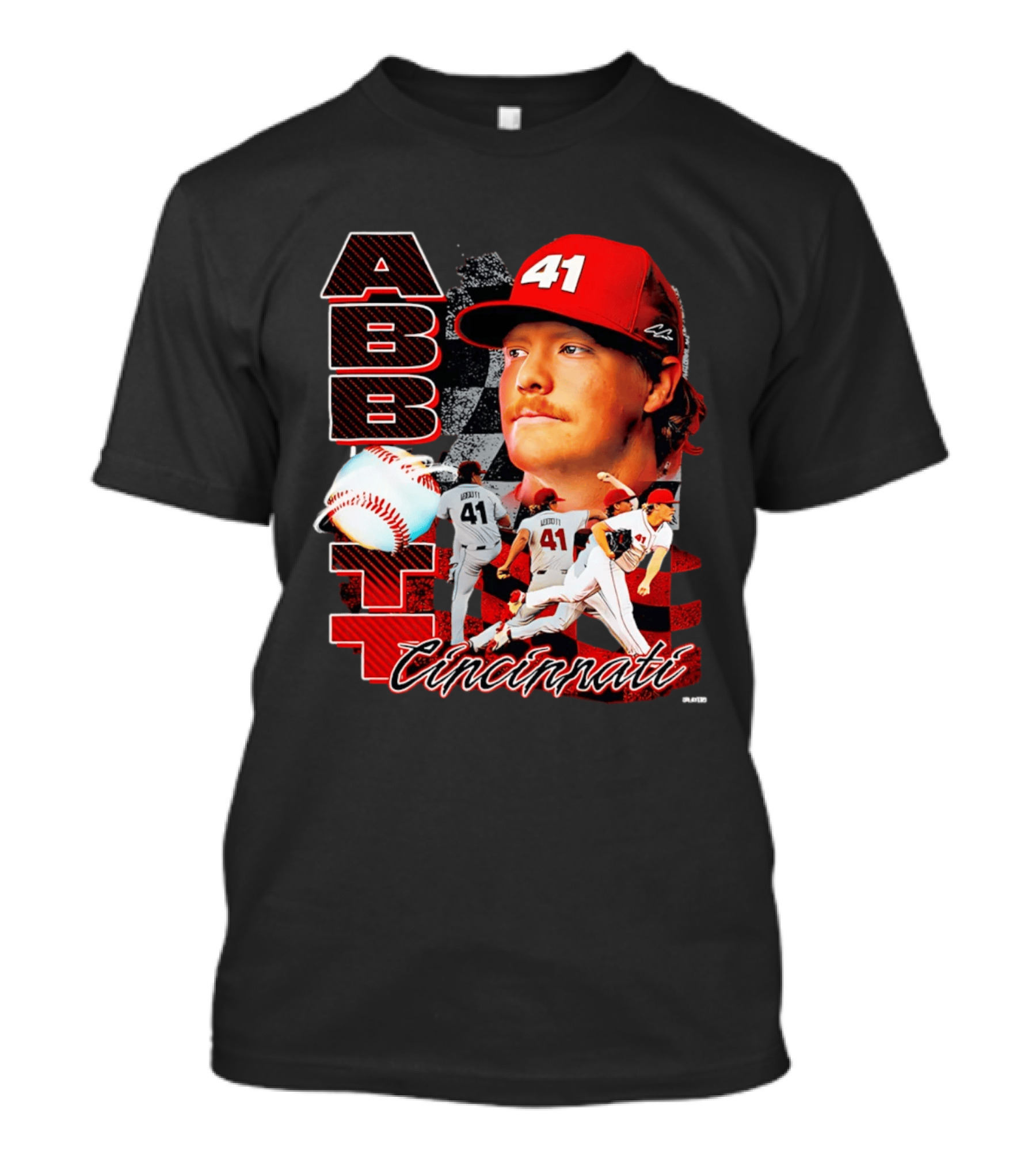 Cincinnati Reds Abbott 41 Baseball Pitcher Portrait Action T-Shirt